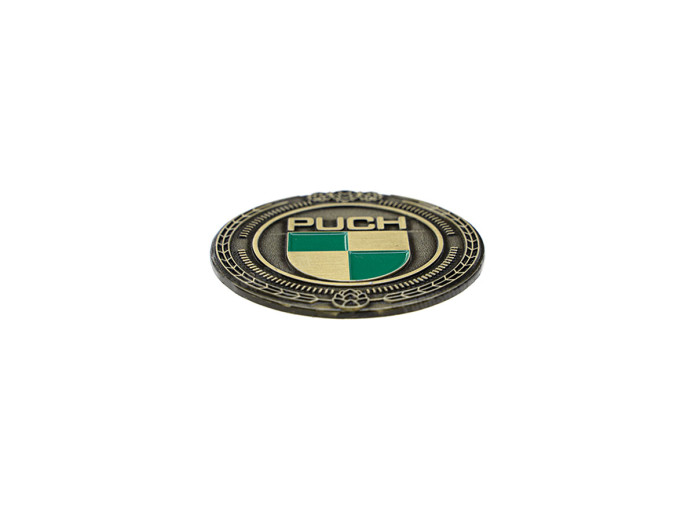 Badge / embleem Puch logo goud met emaille 47mm RealMetal